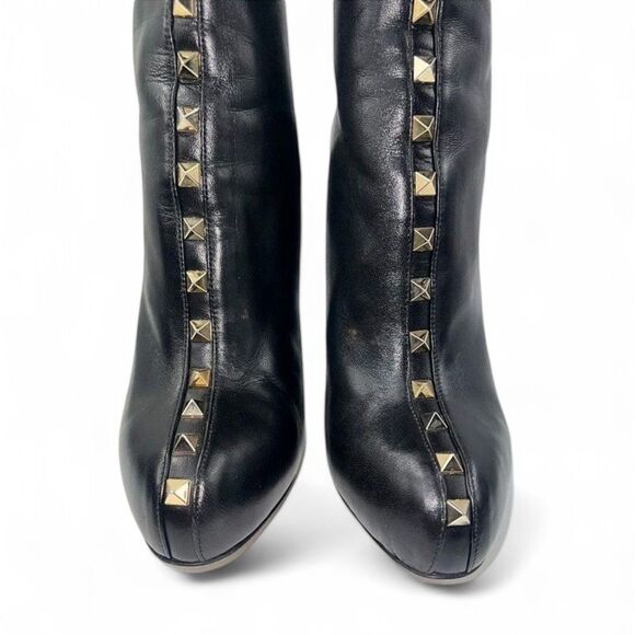 VALENTINO Garavani Black Leather Rockstud Stiletto Ankle Boots Size 36.5 - Picture 4 of 10